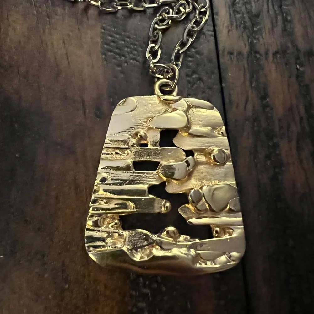 Vintage Trifari Brutalist Style Goldtone Pendant Necklace 80s Maximalist - Picture 5 of 5